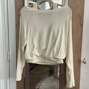OGL off white Cream Long Sleeve Top with built in bra shelf